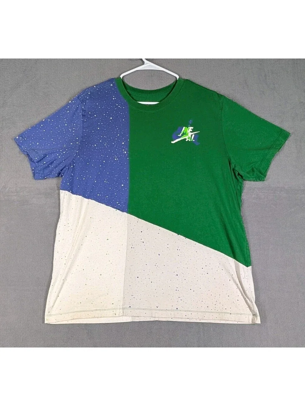 Jordan Mens XL Green Blue White Colorblock Paint Splatter Graphic T Shirt Cotton